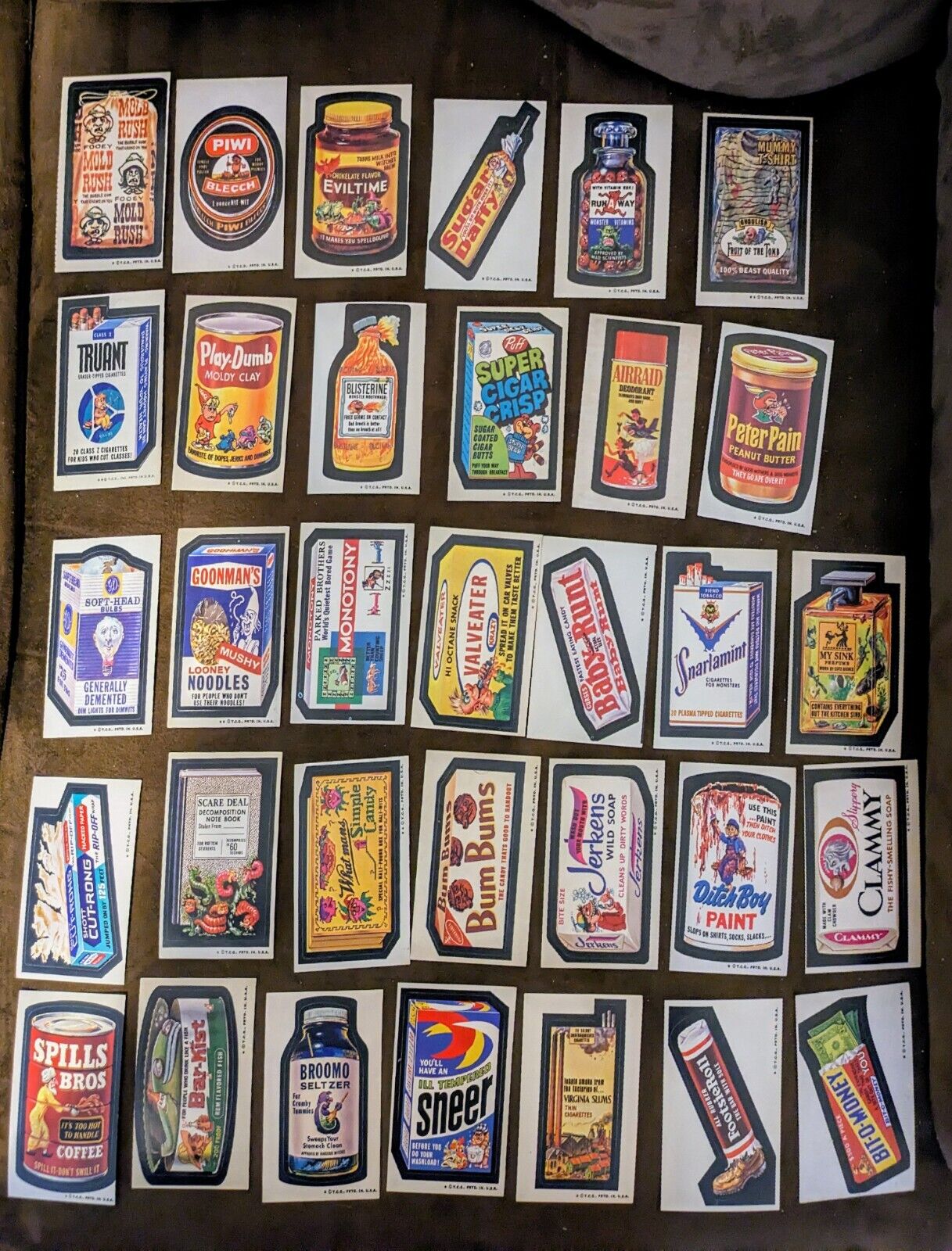 1974 Wacky Packages  6th Series Complete Set Of 33 Tan Back Stickers w/Puzzle