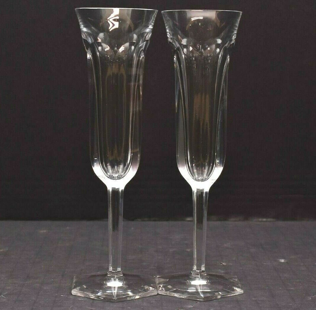 SET 2 BACCARAT CRYSTAL MALMAISON Champagne Glass Toasting Flute Stems Pair VTG