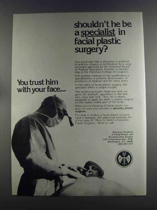 1982 American Academy of Facial Plastic & Surgery Ad