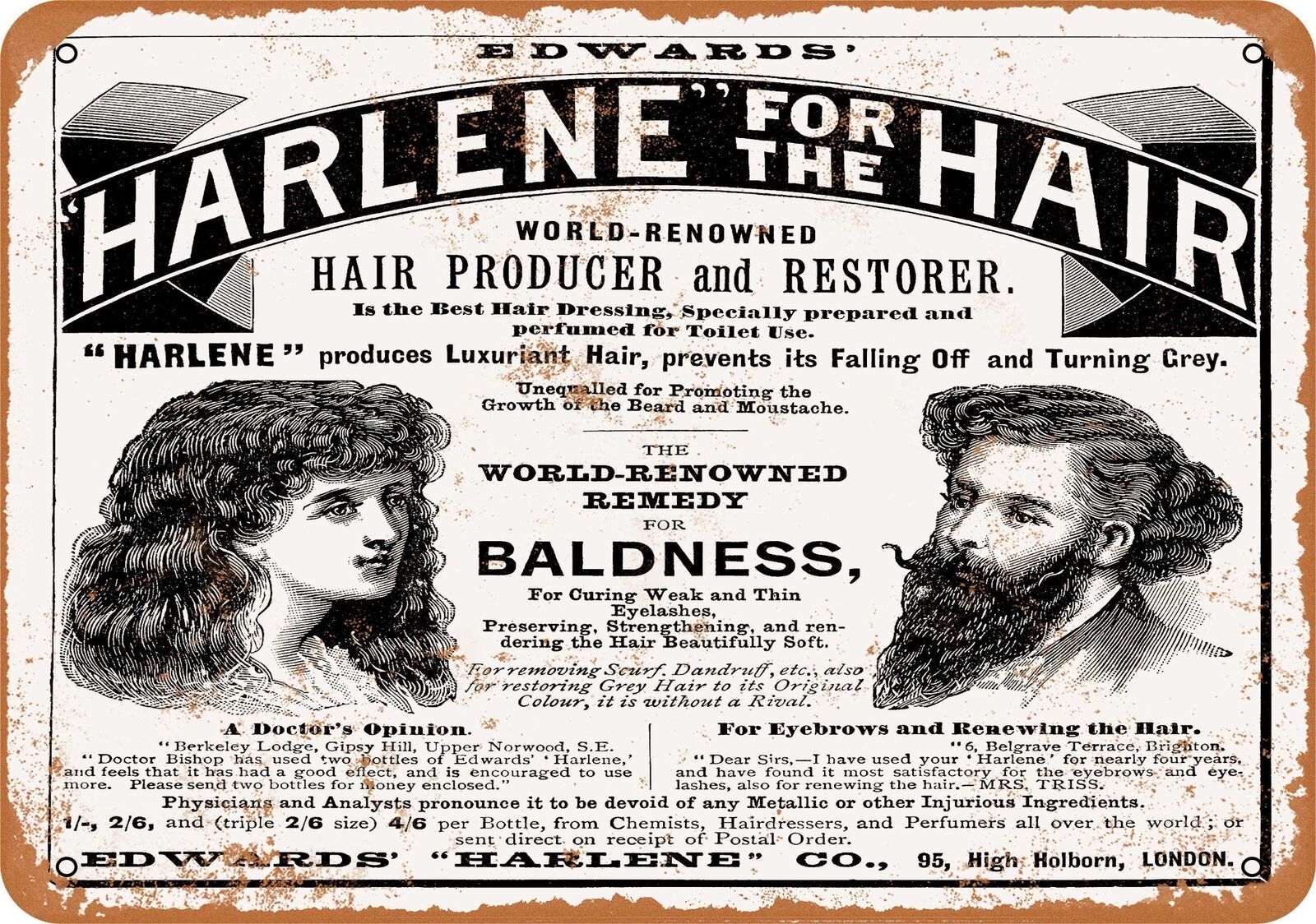 Metal Sign - 1895 Harlene Hair Producer and Restorer -- Vintage Look