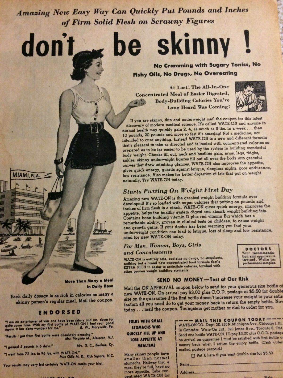 Wate On, Weight Loss Aid, Full Page Vintage Print Ad