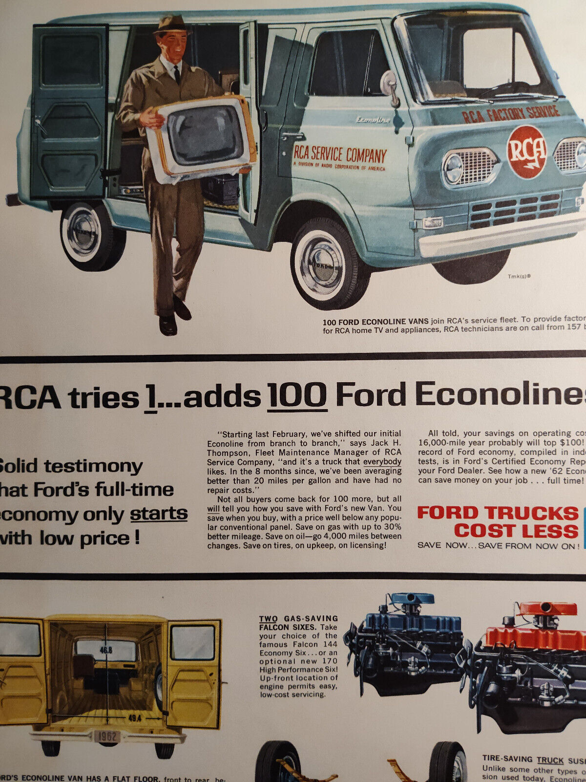Vintage 1962 Ad Advertisements FORD TRUCKS Econoline Vans Front Cover January