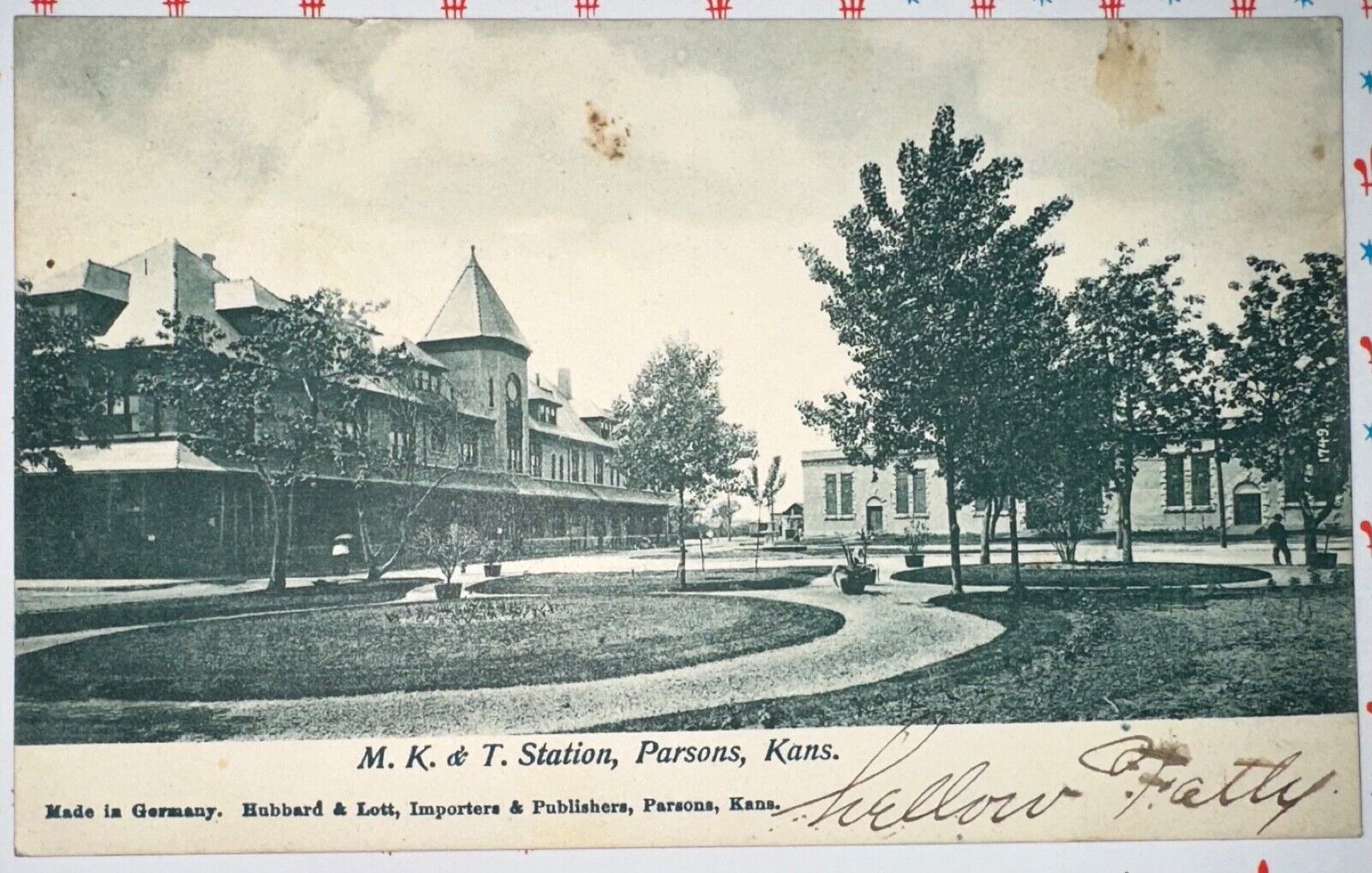 Parsons Kansas M. K. & T. Railroad Station Postcard 1900s
