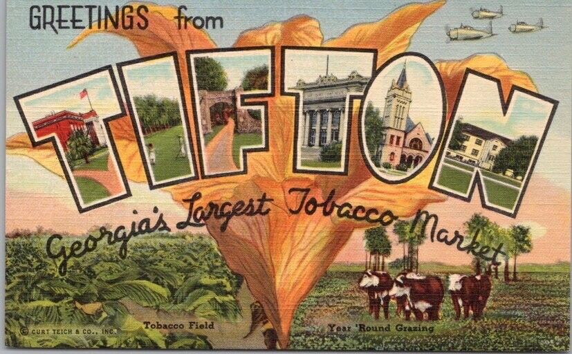 1942 TIFTON, Georgia Large Letter Postcard 