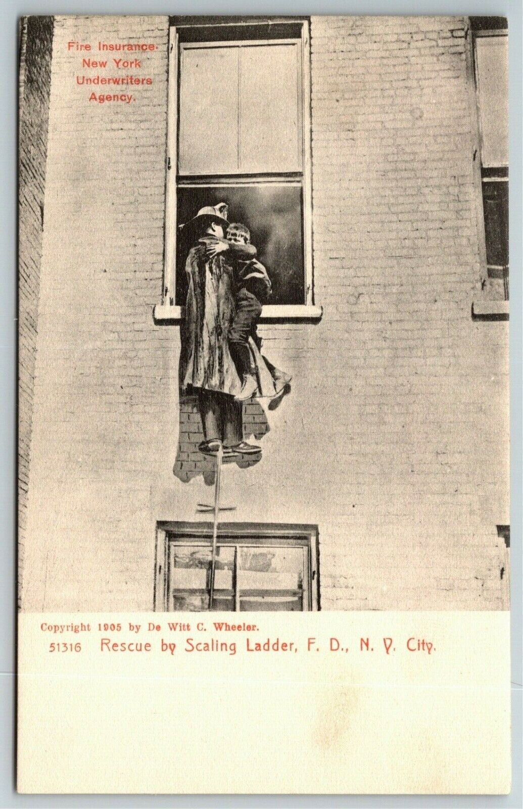 Vintage c1905-07 New York FDNY Rotograph Postcard Rescue by Scaling Ladder VGC
