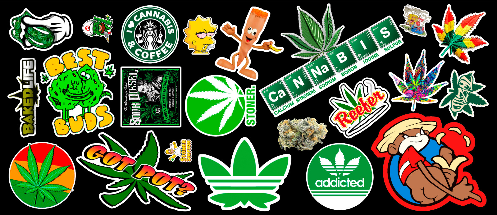 Weed Marijuana Cannabis Contour Cut Vinyl Sticker Bundle