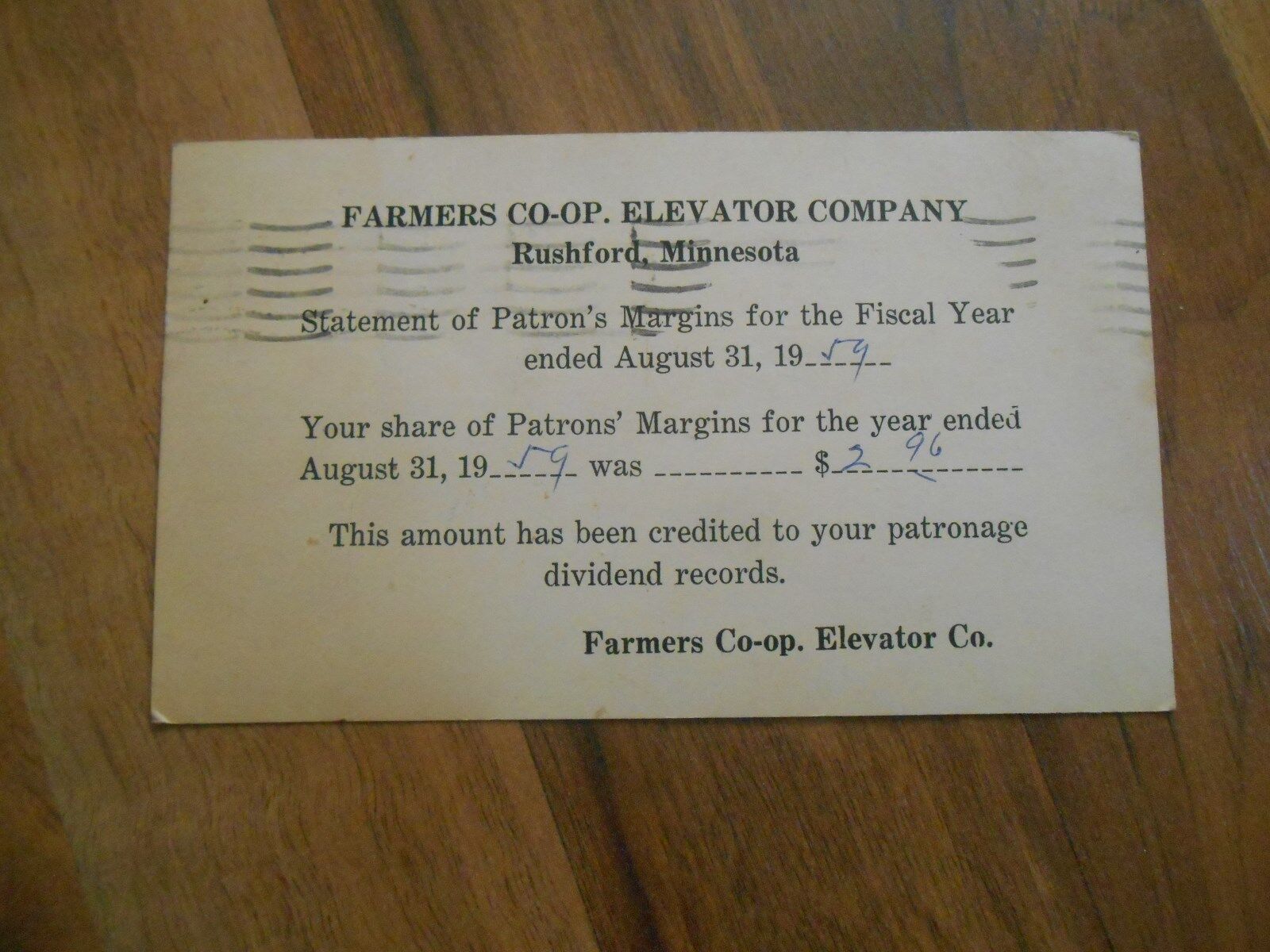 Old Vintage 1959 Farmers Co-op Elevator Company Rushford Minnesota Postcard