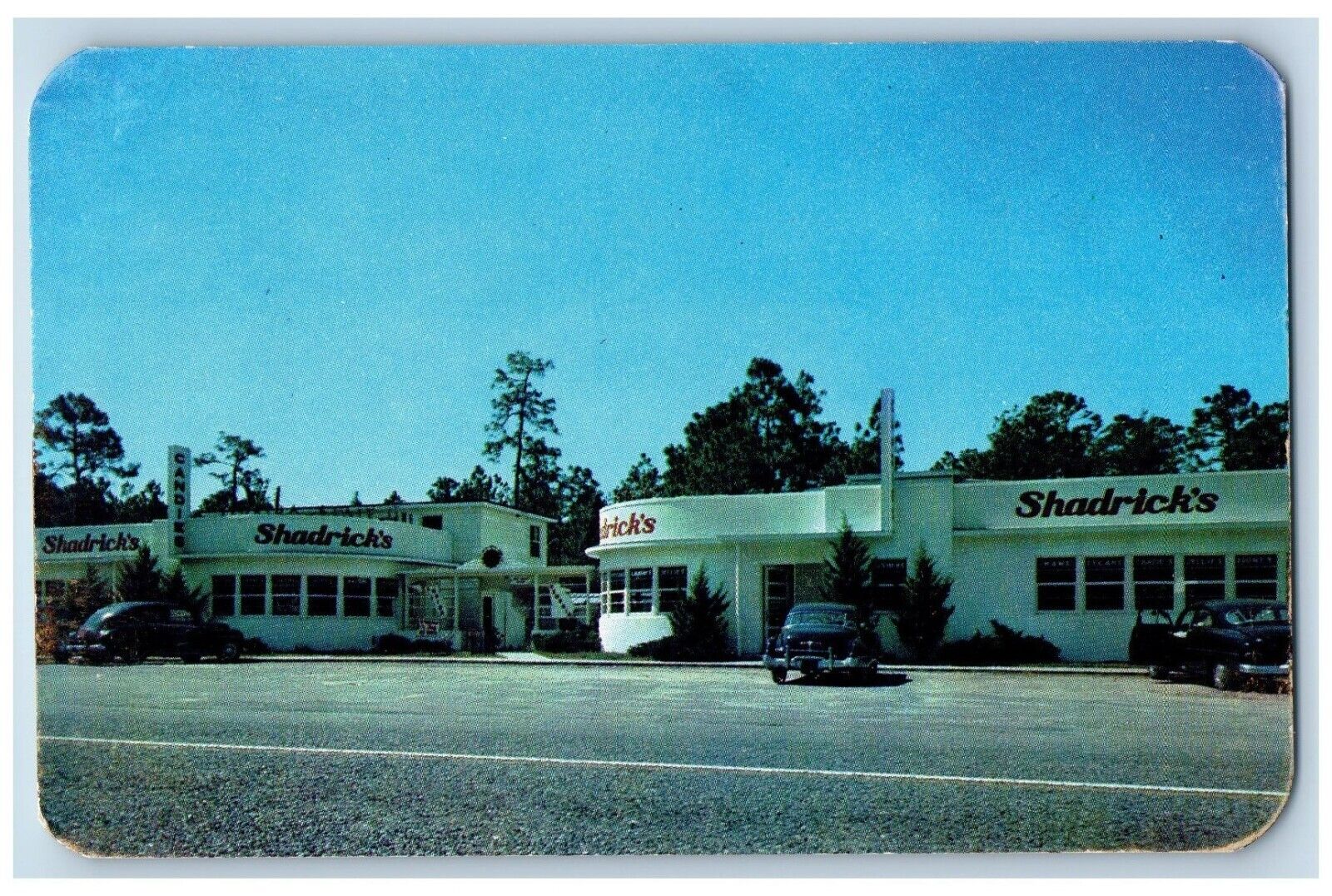 Jennings Florida FL Postcard Shadrick\'s Candy And Gift Shoppe Roadside Cars
