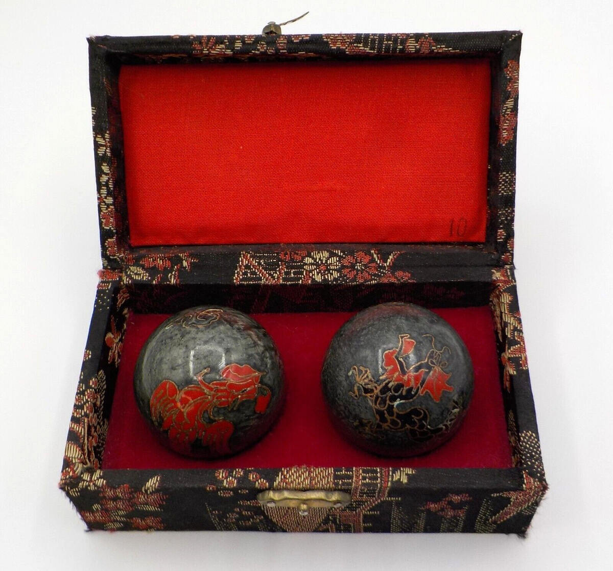 Vintage Boading Balls Set Chinese Cloisonne for Meditation Chime Musical Dragon