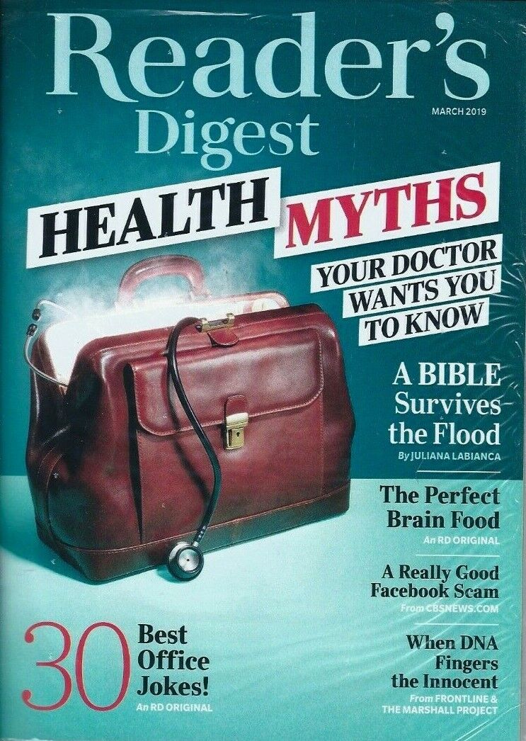 Reader\'s Digest March 2019 Health Myths Brain Food Facebook Scam DNA Jokes NIP