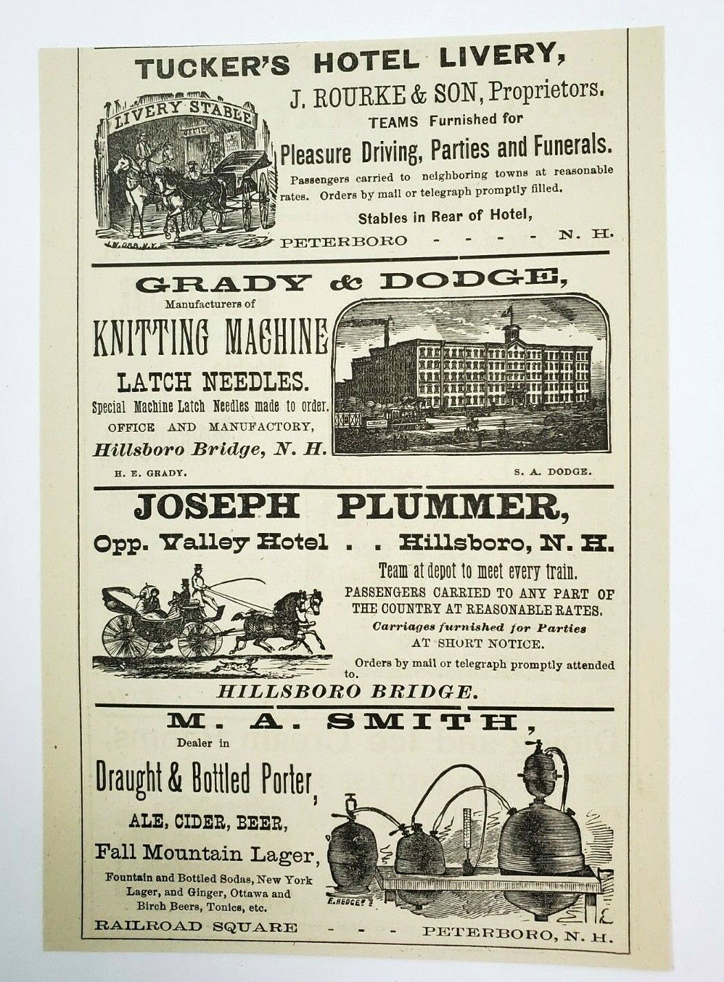 1882 Peterboro New Hampshire Advertisement MA Smith Beer Plummer Grady & Dodge