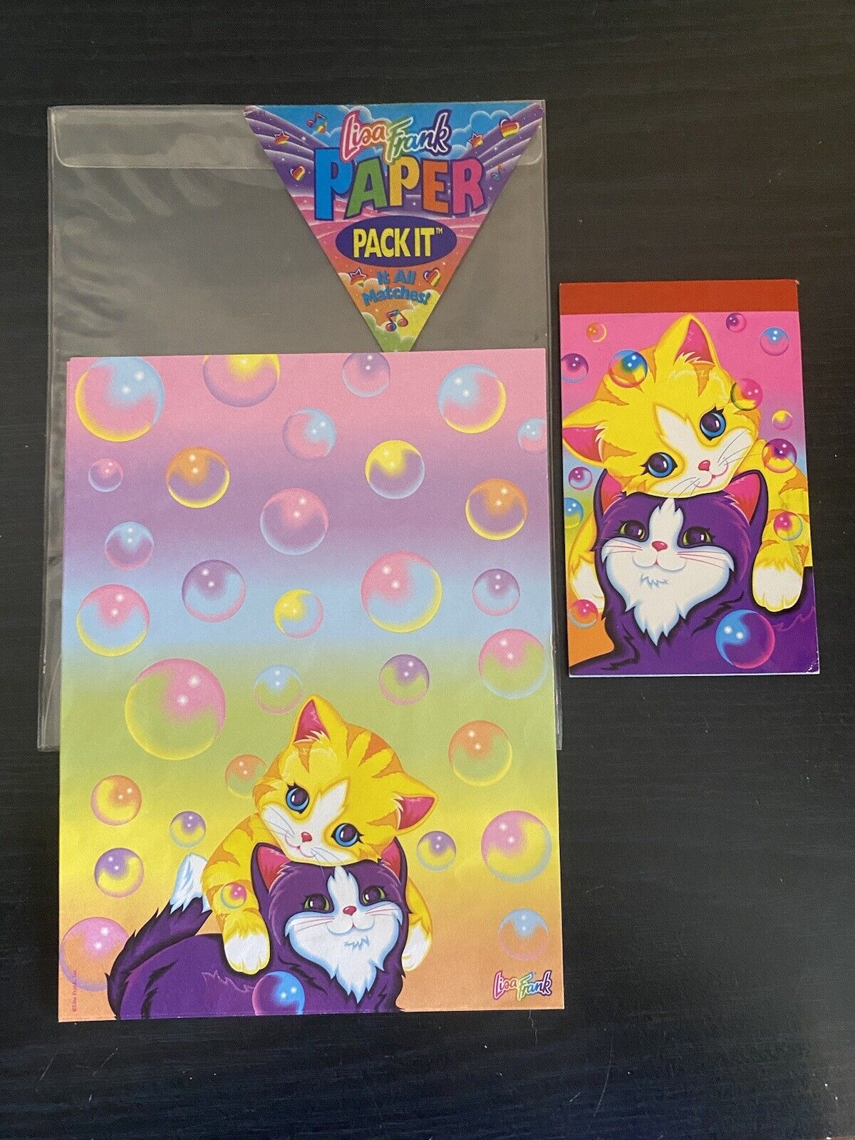 Vintage Lisa Frank Paper Pack Kit 2 Kittens 2 Sheets of Paper and Small Note Pad