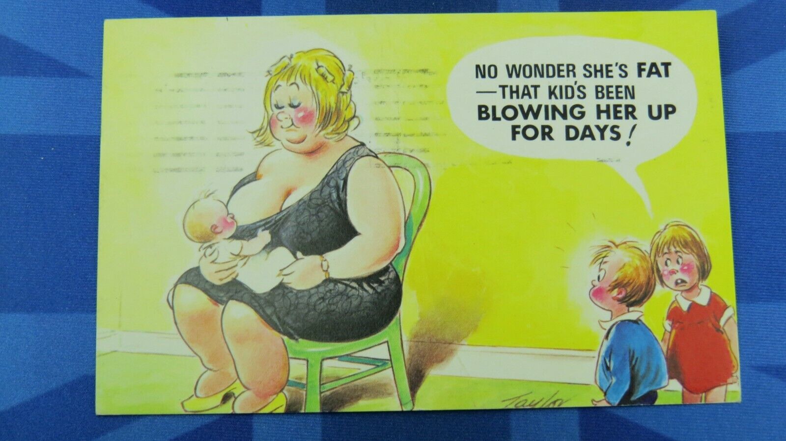 Saucy Bamforth Comic Postcard 1983 Big Boobs Breast Feeding Baby BBW Fat Lady