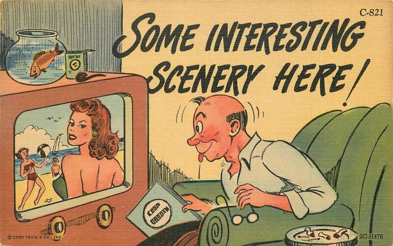 Comic Humor Sexy TV Show 1940s Teich Postcard 22-1563