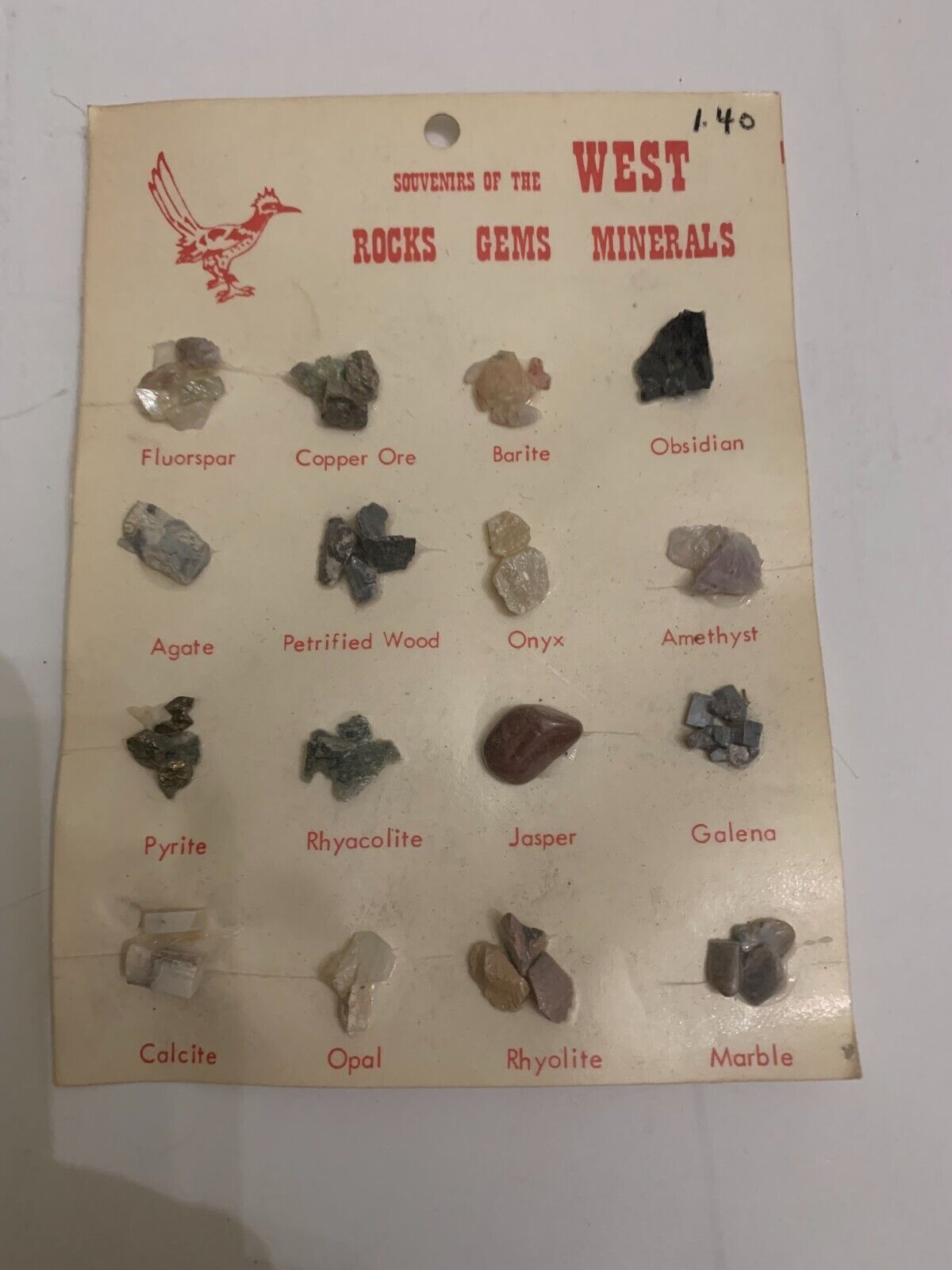 Vintage c.1960's-70's Souvenir Of The West Rocks Gems Minerals Display Card