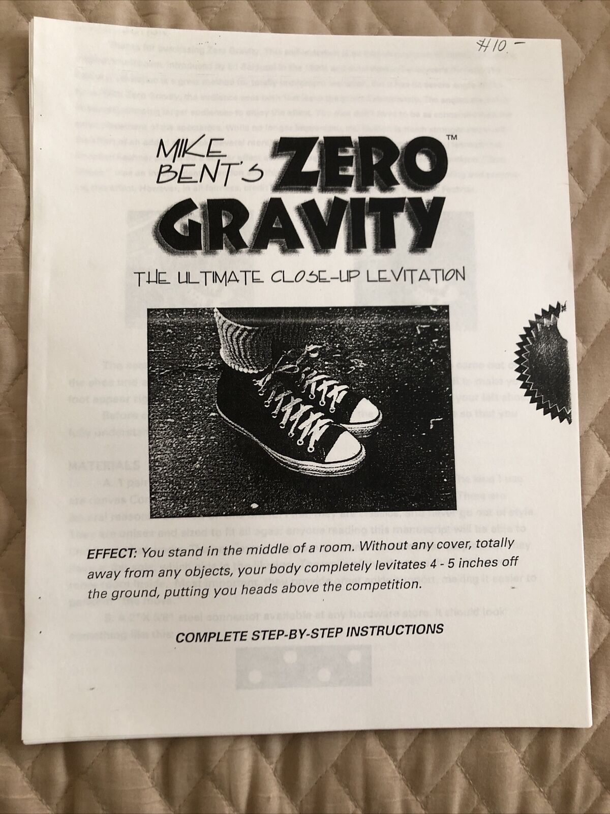 Mike Bent's ZERO GRAVITY The Ultimate Close-up Levitation. - Rare & OOP & New
