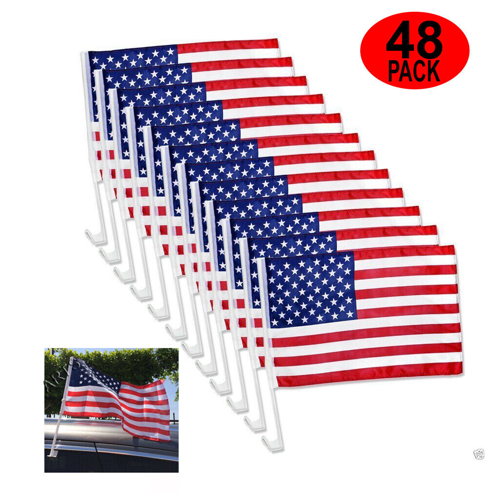 48 PACK USA Flags Car Window Clip On Fan Banners Car Flag US Seller