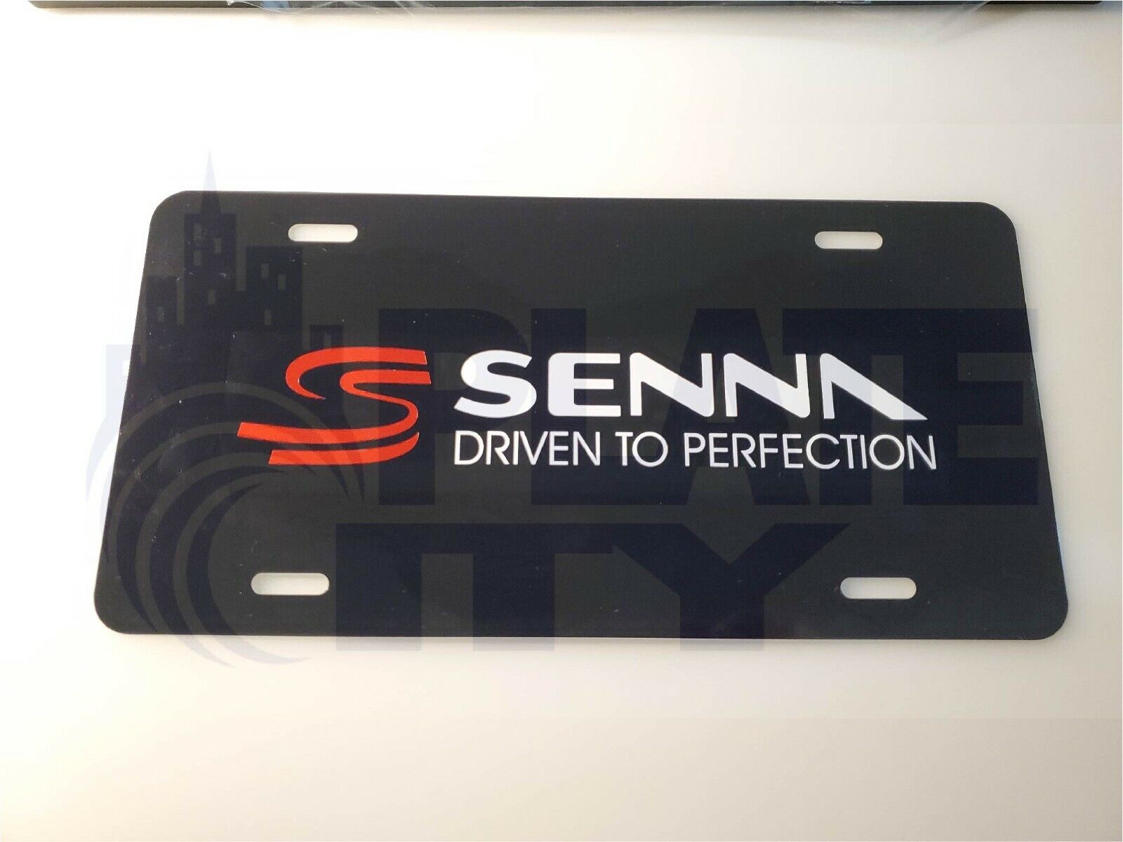 Aryton Senna Driven To Perfection Metal Plate vanity Black plate 2 colors