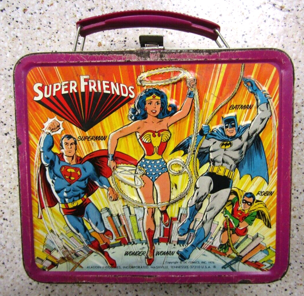 SUPER FRIENDS VINTAGE 1976 Aladdin Metal Lunchbox, CLASSIC SUPERHEROS