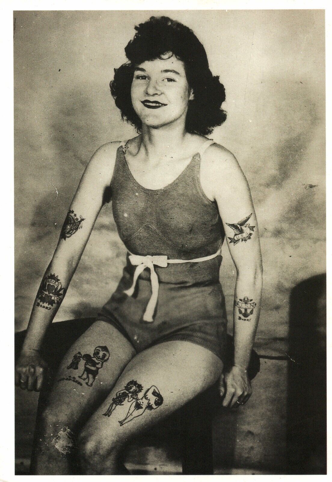Multi Tattooed Woman in Swimsuit The Amsterdam Tattoo Museum Vintage Postcard