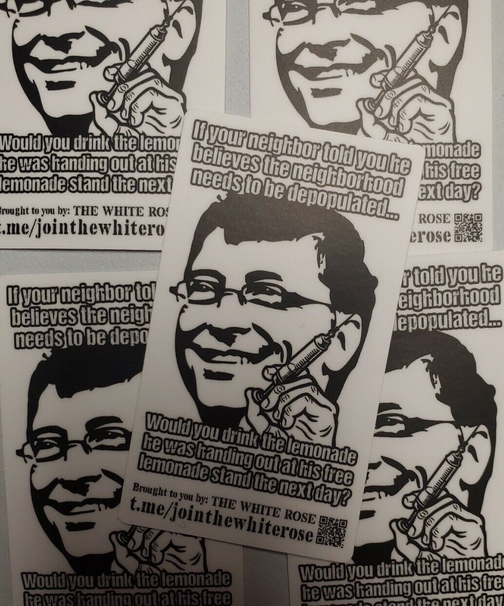 WHITE ROSE BILL GATES 💉 DECALS LOT OF 5 **FREE SHIPPING** VAXX RESEARCH 