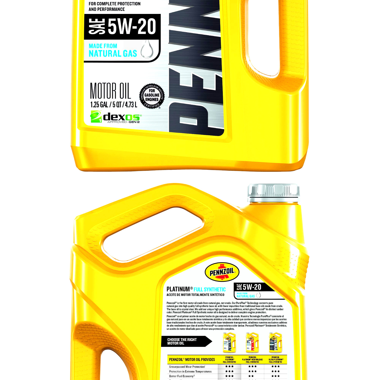 Pennzoil Platinum Full Synthetic Motor Oil (SN) 5W-20, 5 Quart - Pack of 1