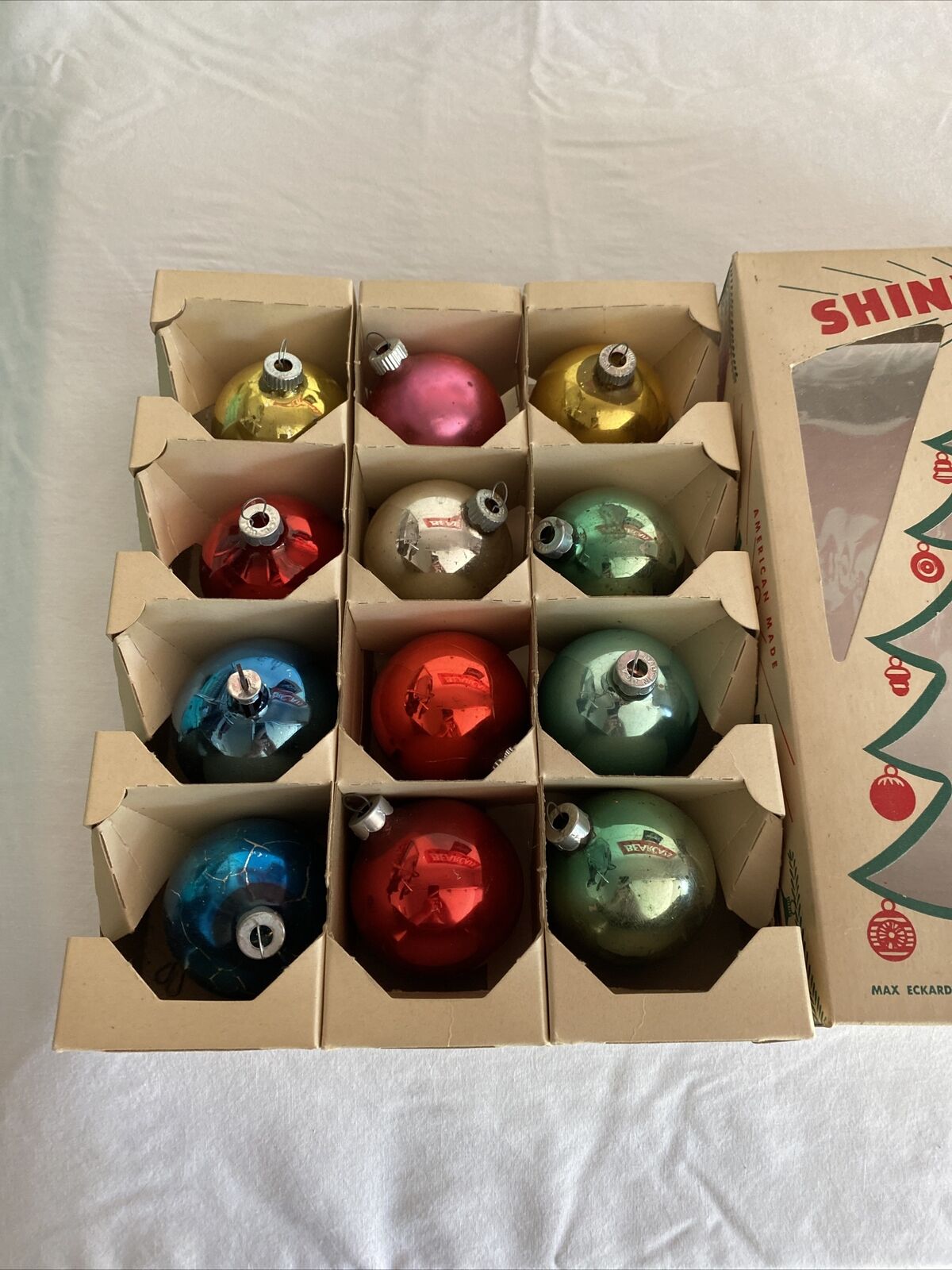 Vintage Box Dozen Shiny Brite Glass Christmas Ornaments
