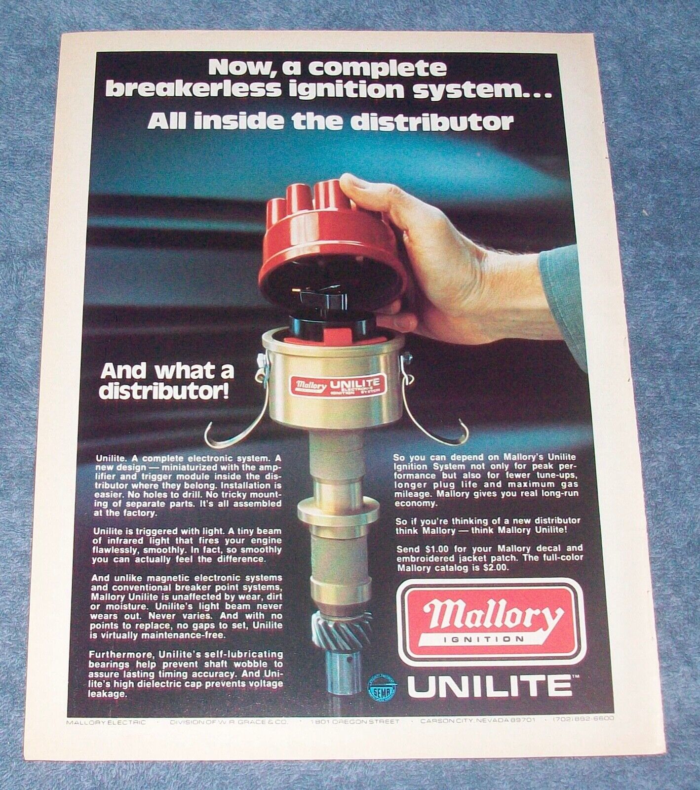 1976 Mallory Unilite Distributor Vintage Ad \
