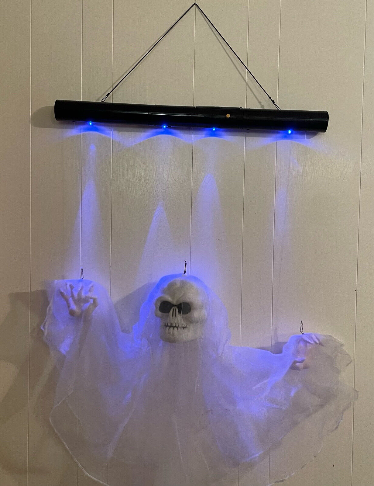Vintage Gemmy Halloween Floating Ghost Motion Activated Lights Up Sounds Moves
