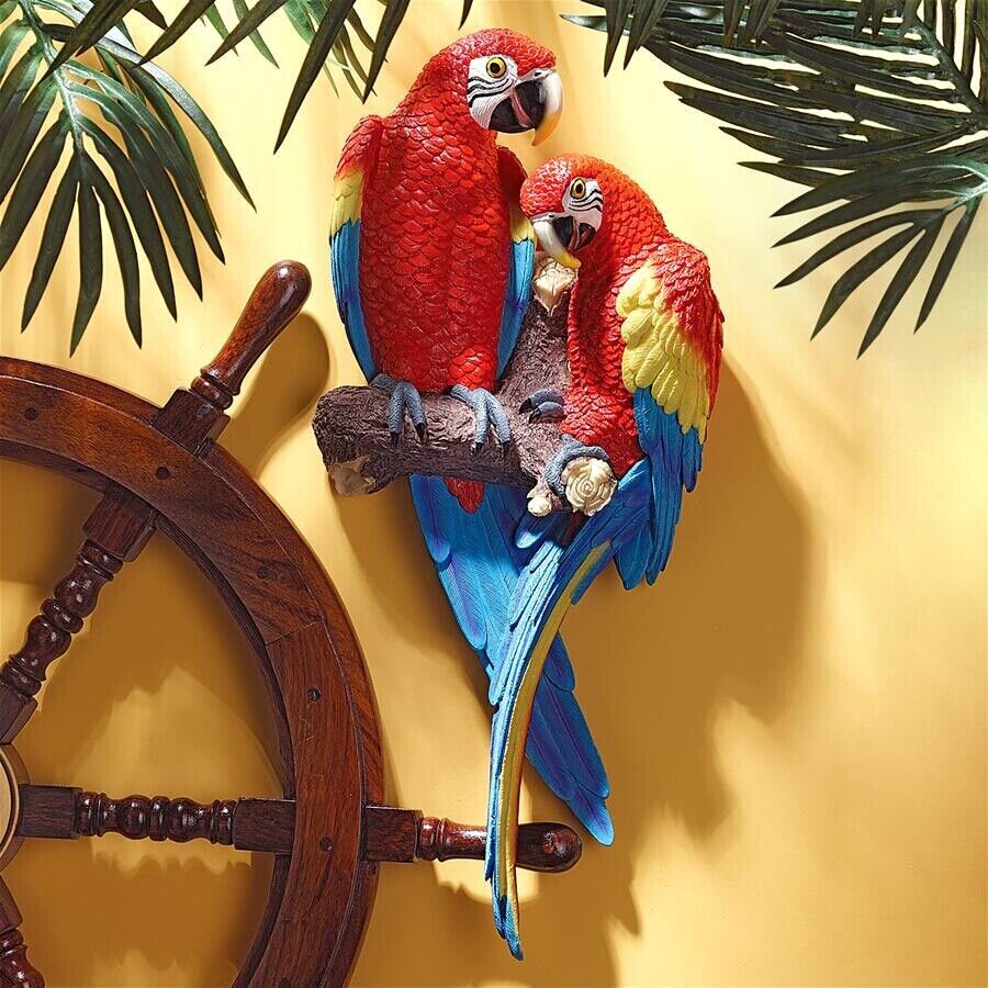 Taste of the Tropics Margarita & Miguel Scarlet Macaws Parrots Wall Perch Statue