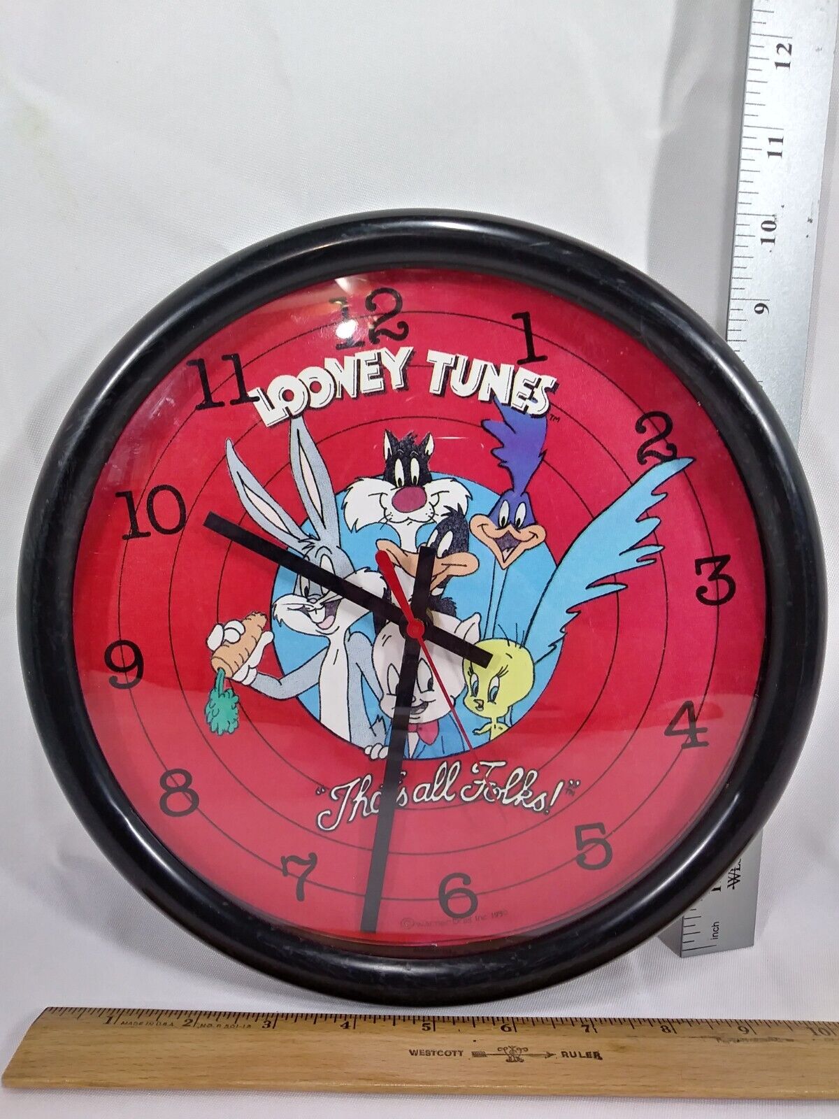 Vintage 1990 Warner Bros. Luney Toons Working Wall Clock That's All Folks