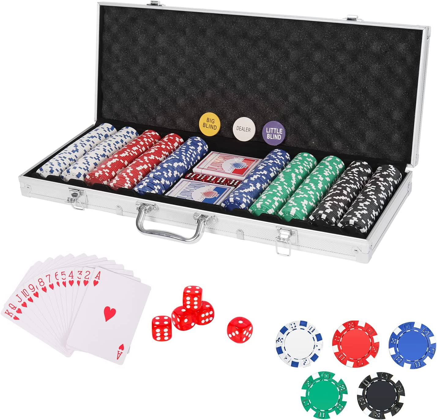 Poker Chip Set Professional, 500 PCS Casino Poker Chips with Aluminum Case,11.5 