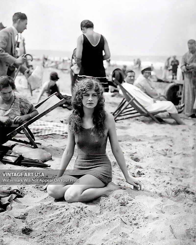 Bathing Beauty on the Beach - Vintage 1925 Beautiful Swimsuit Girl - Roaring 20s