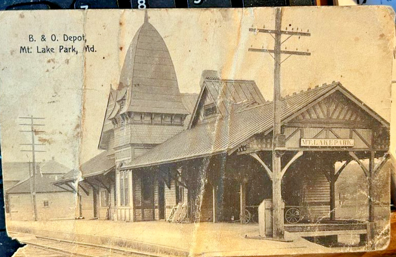 POSTCARD Of B. & O Depot, Mt Lake Park, Md Postmarked 1909 Made In Germany