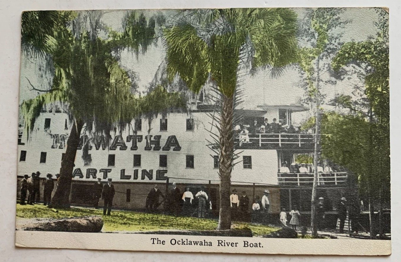 c 1900s FL Postcard Ocklawaha River Boat Hart Line Steamer Hiawatha hand-colored
