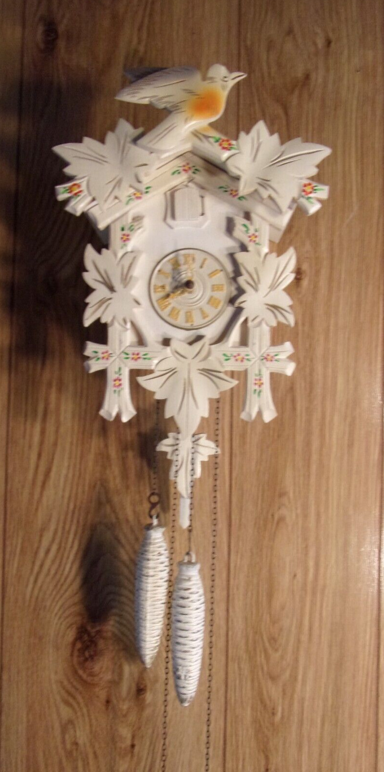Vintage Antique White Black Forest Cuckoo Clock W. Germany - Complete & Working