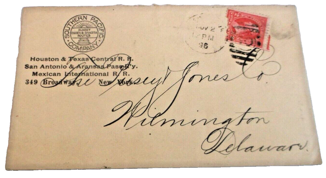 NOVEMBER 1896 SOUTHERN PACIFIC USED COMPANY ENVELOPE