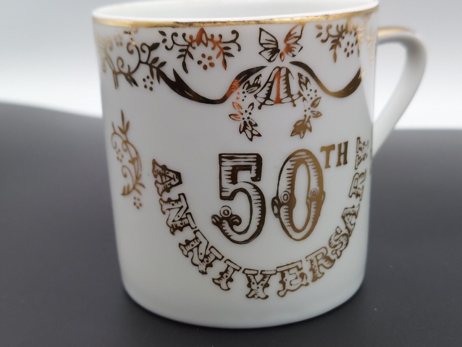 Vintage  50th Anniversary C-B White & Gold Ceramic Porcelain Coffee Cup 