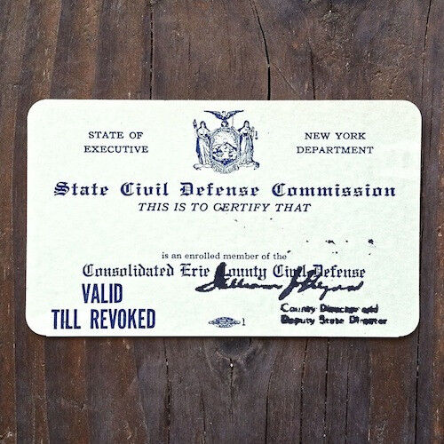 2 Original CIVIL DEFENSE HOME FRONT Commission Membership Card 1950s New York