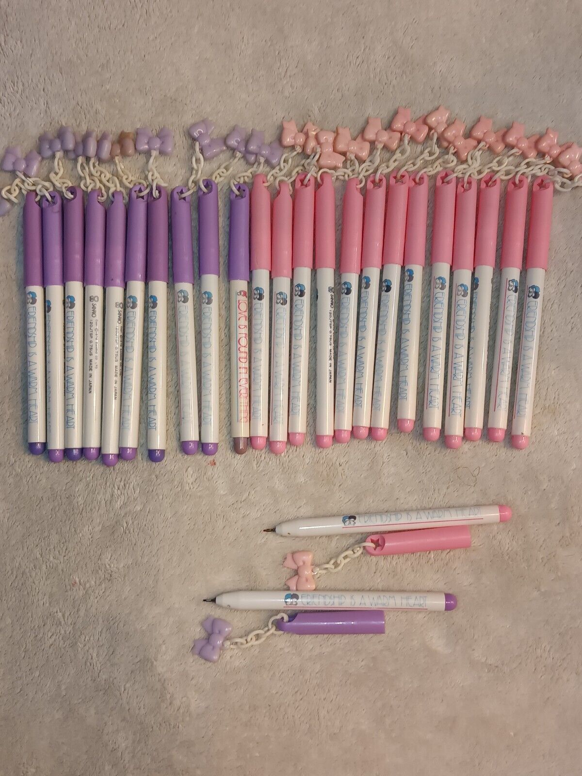 Vintage Little Twin Stars 1976 Pink And Purple Pens With Bow