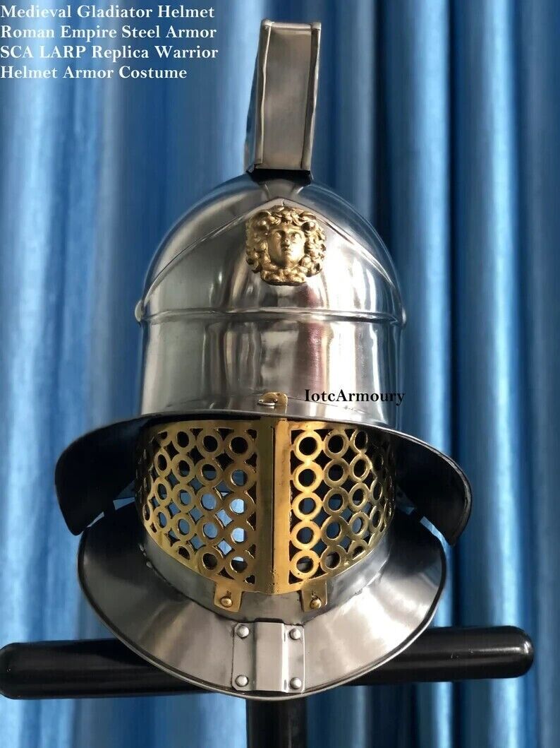 Medieval Gladiator Helmet Steel Armor Roman Empire SCA LARP Replica Warrior Helm