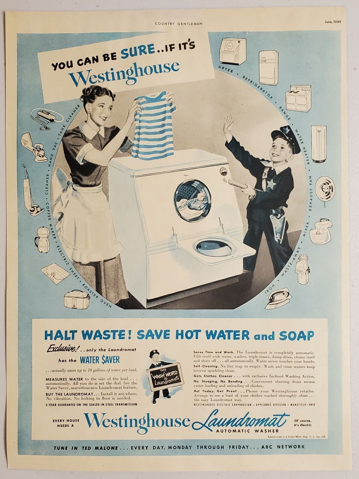 1949 Print Ad Westinghouse Laundromat Automatic Washers Mom & Son Mansfield,OH
