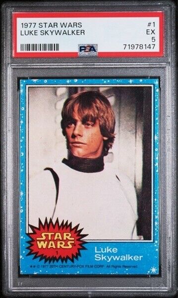 Luke Skywalker 1977 Vintage Topps Star Wars #1 Rookie RC Series 1 Blue PSA 5 Ex