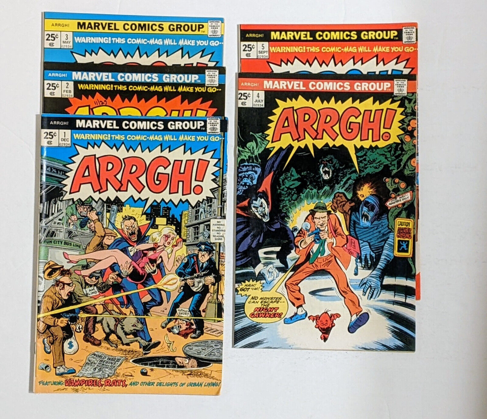 Aargh #1-5 (1974) Bronze Age Marvel Comics Lot, Full Series, VFN+