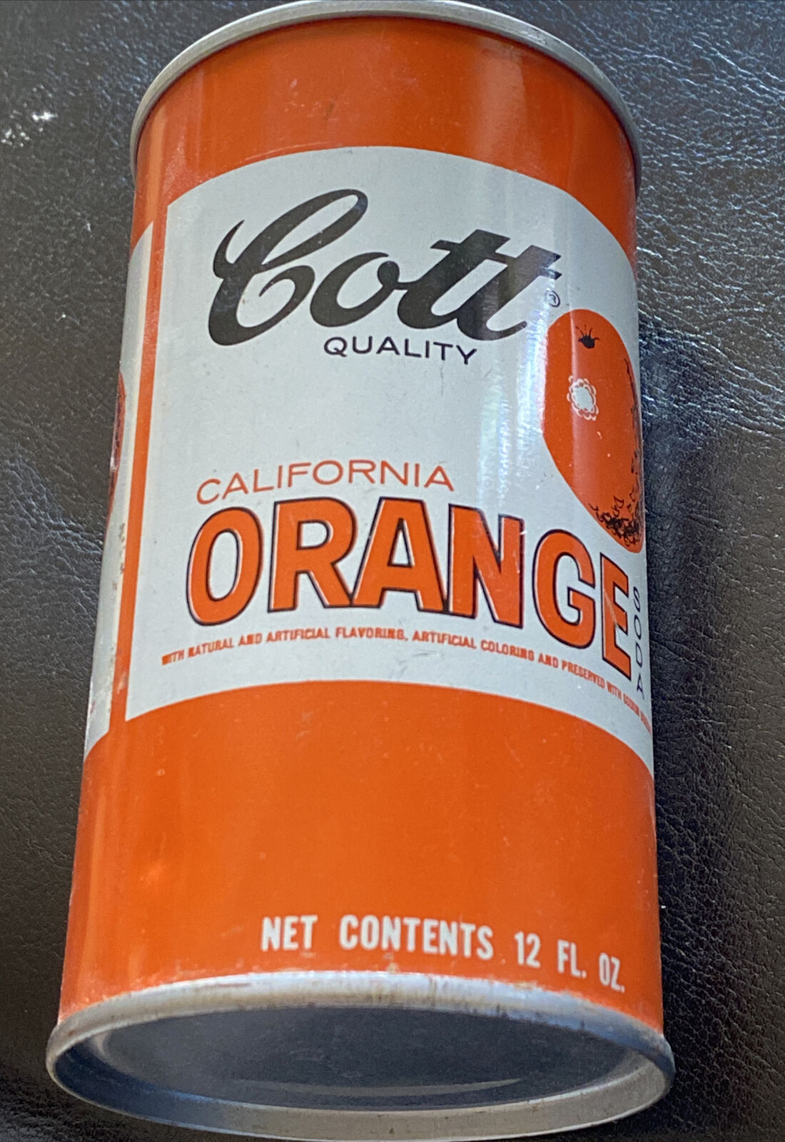 RARE Vintage COTT CALIFORNIA ORANGE Soda Can Millie Mass