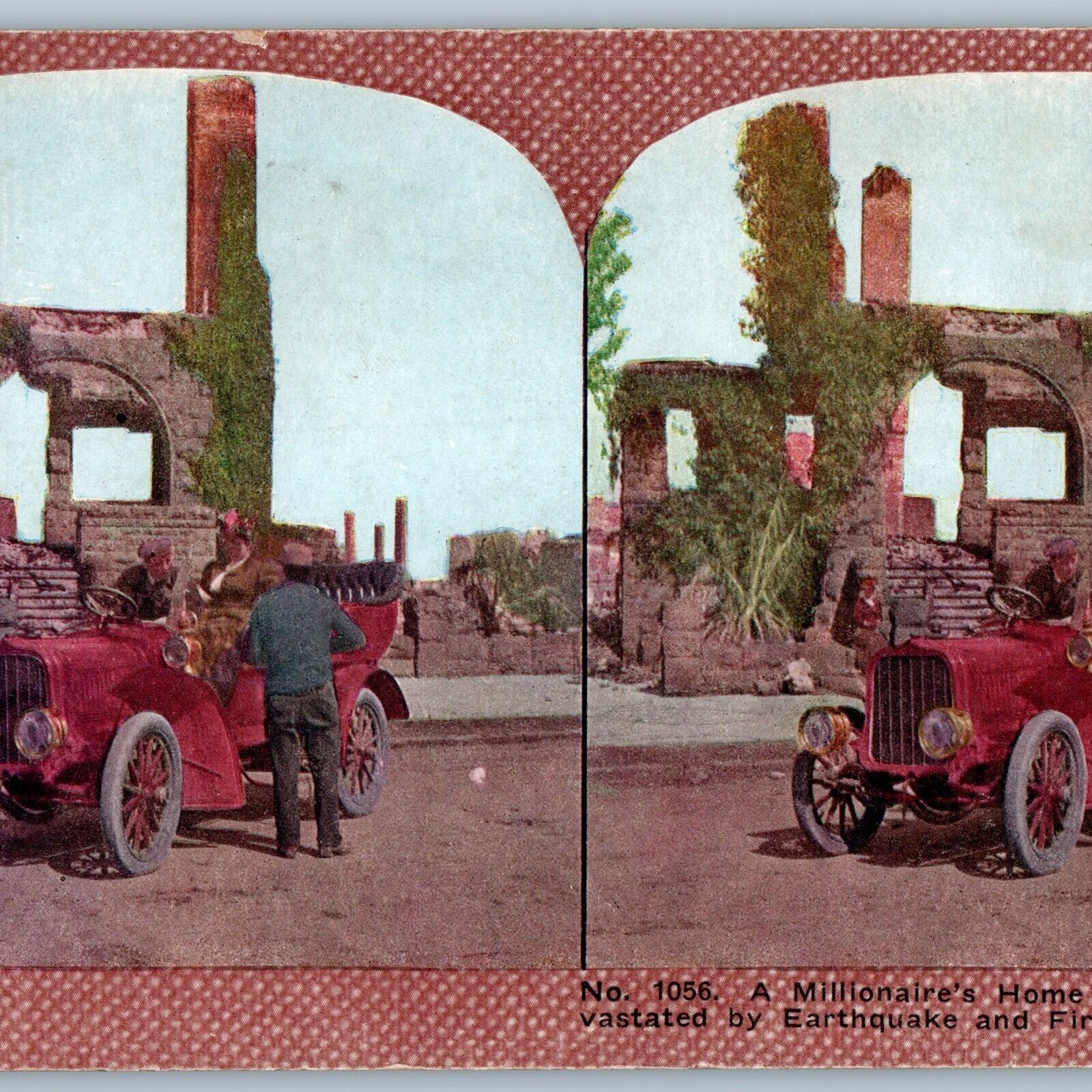 1906 San Francisco Earthquake Fire House Van Ness Ave Touring Car Stereoview V41