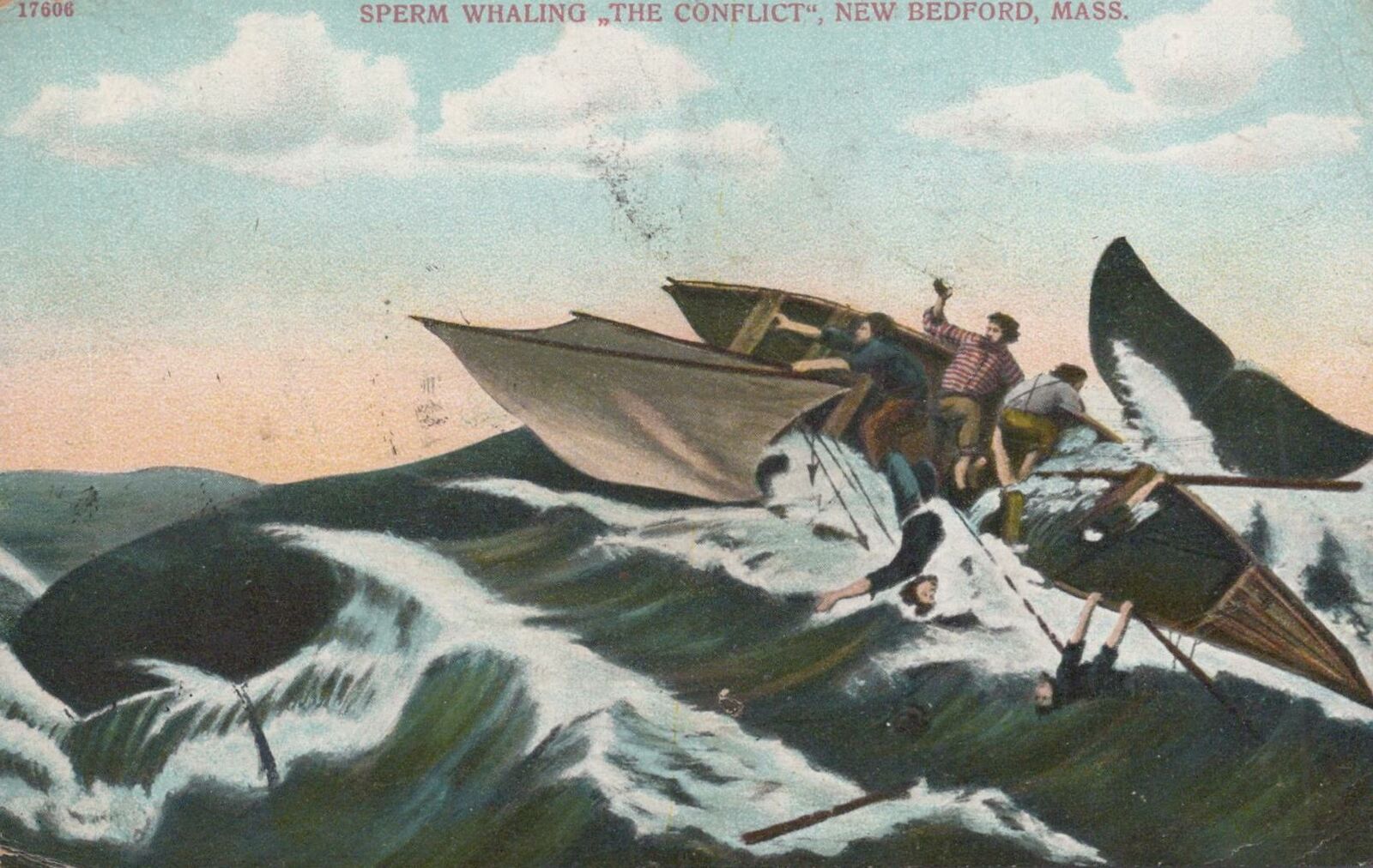 Postcard Sperm Whaling, The Conflict, New Bedford, MA Vintage