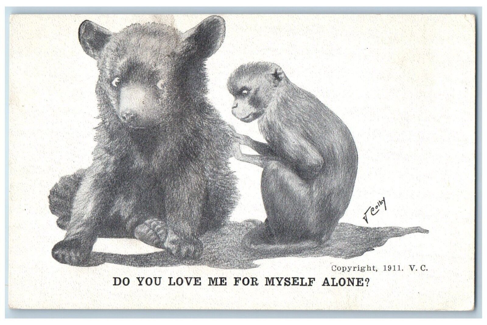V. Colby Artist Signed Postcard Do You Love Me For Myself Alone Animals c1910's