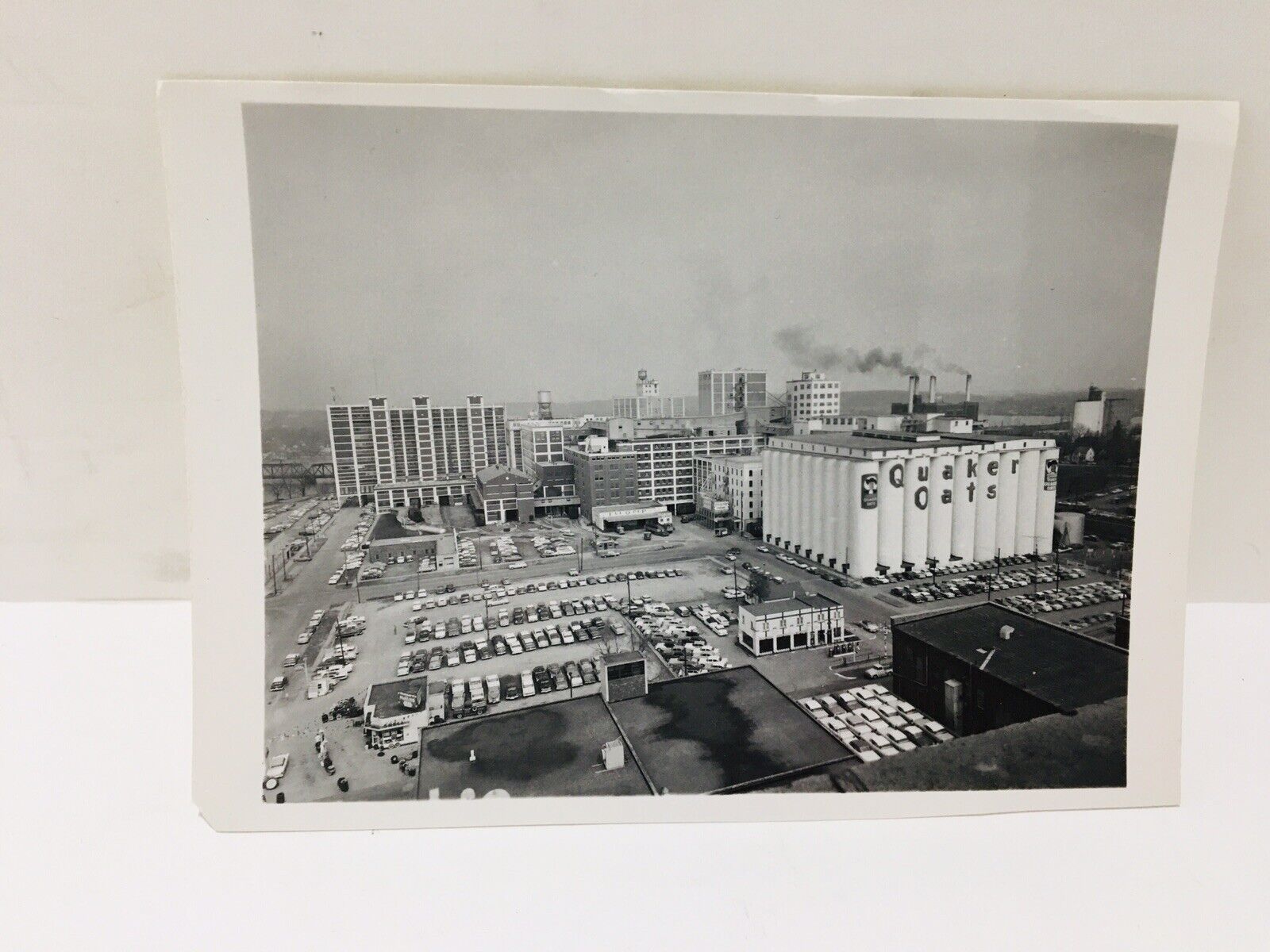  Vintage Real Photo View Quaker Oats Factory Parking Lot Smoke Pollution B&W US