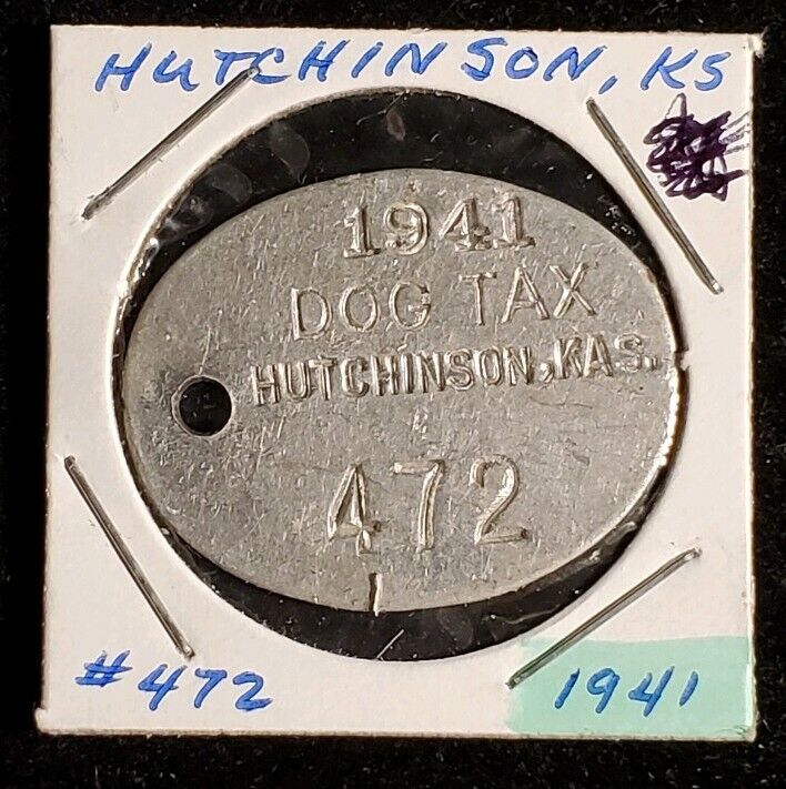 1941 Hutchinson Kansas Dog Tax Tag #472  ☆ lot pdt118